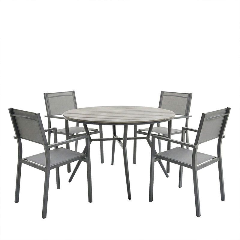 Τραπεζαρία Appa-Moly σετ 5τεμ pakoworld αλουμίνιο και plywood σε ανθρακί απόχρωση Φ120x74εκ