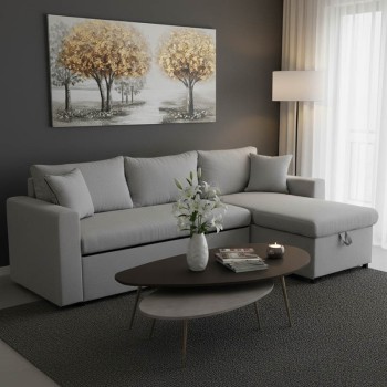 Γωνιακός καναπές-κρεβάτι αναστρέψιμος Lilian pakoworld ύφασμα γκρι 225x148x81εκ