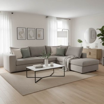 Πολυμορφικός-αναστρέψιμος καναπές London pakoworld γκρι ύφασμα με μαξιλάρια σε απόχρωση ανοιχτό γκρι 296x246x95εκ