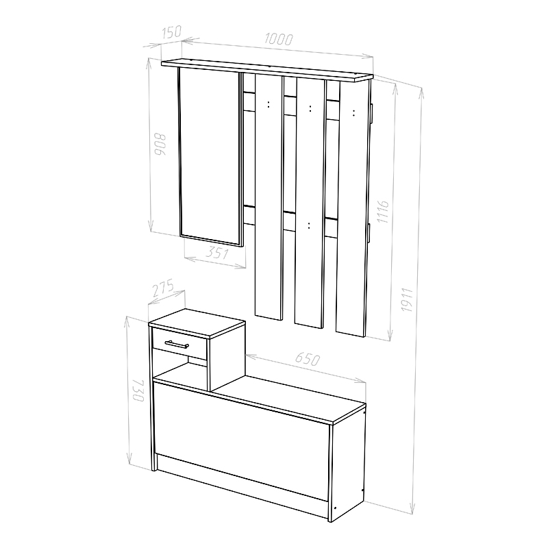 Έπιπλο εισόδου Jamie pakoworld φυσικό-λευκό 100x27.5x187εκ