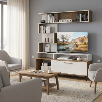 Σύνθετο σαλονιού Jasper pakoworld καρυδί-αντικέ λευκό 151.5x37.5x169.5εκ