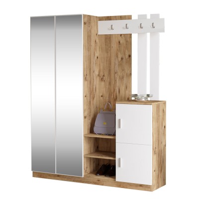 Έπιπλο εισόδου Doorse pakoworld μελαμίνης λευκό-oak 147.5x35x180εκ
