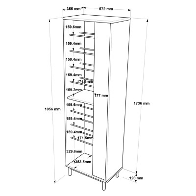 Παπουτσοθήκη Scarpiera pakoworld 18 ζευγών σε φυσικο-ανθρακι απόχρωση 57.2x35.5x185.6εκ