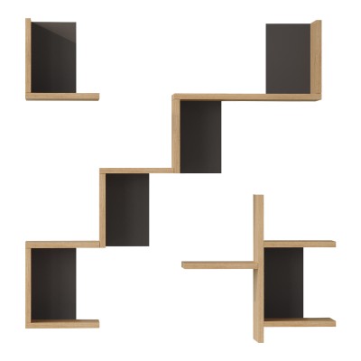 Ραφιέρα τοίχου Verso pakoworld oak με ανθρακί 99,4x14,5x103εκ