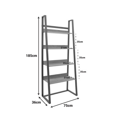 Βιβλιοθήκη Ryder pakoworld καρυδί-μαύρο 75x36x185εκ