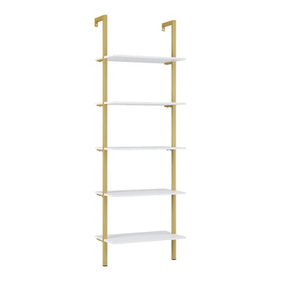 Ραφιέρα Τοίχου Harris pakoworld σε λευκή απόχρωση με χρυσό μεταλλικό σκελετό 60x22x200εκ