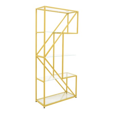 Ραφιέρα Aylan pakoworld γυαλί - μέταλλο σε χρυσή απόχρωση 100x30x177εκ