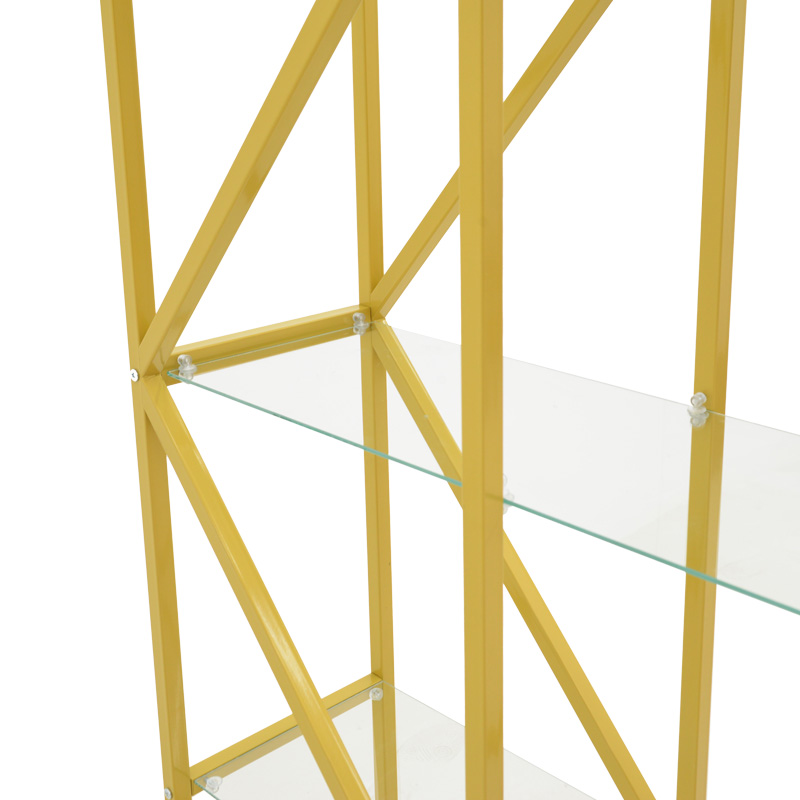 Ραφιέρα Aylan pakoworld γυαλί - μέταλλο σε χρυσή απόχρωση 100x30x177εκ