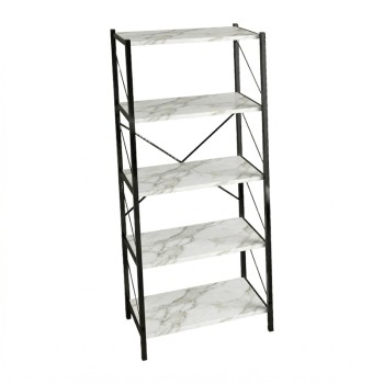 Βιβλιοθήκη Bimblem pakoworld λευκό μαρμάρου με μαύρο μέταλλο  60x30x150εκ