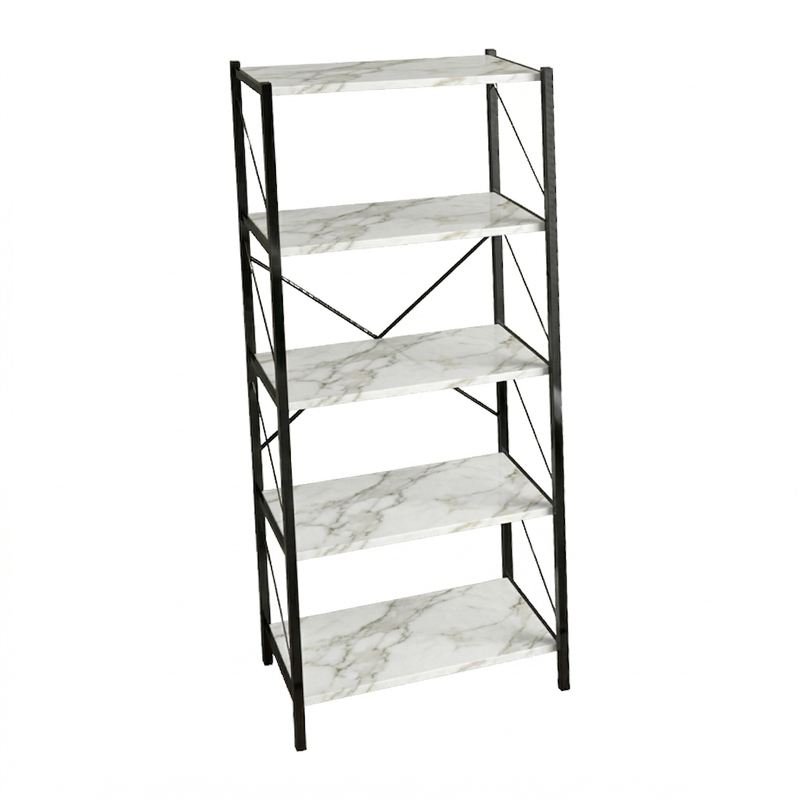 Βιβλιοθήκη Bimblem pakoworld λευκό μαρμάρου με μαύρο μέταλλο  60x30x150εκ