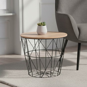 Βοηθητικό τραπέζι σαλονιού Jacot pakoworld oak-μαύρο Φ38x30,5εκ