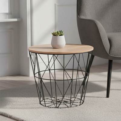 Βοηθητικό τραπέζι σαλονιού Jacot pakoworld oak-μαύρο Φ38x30,5εκ