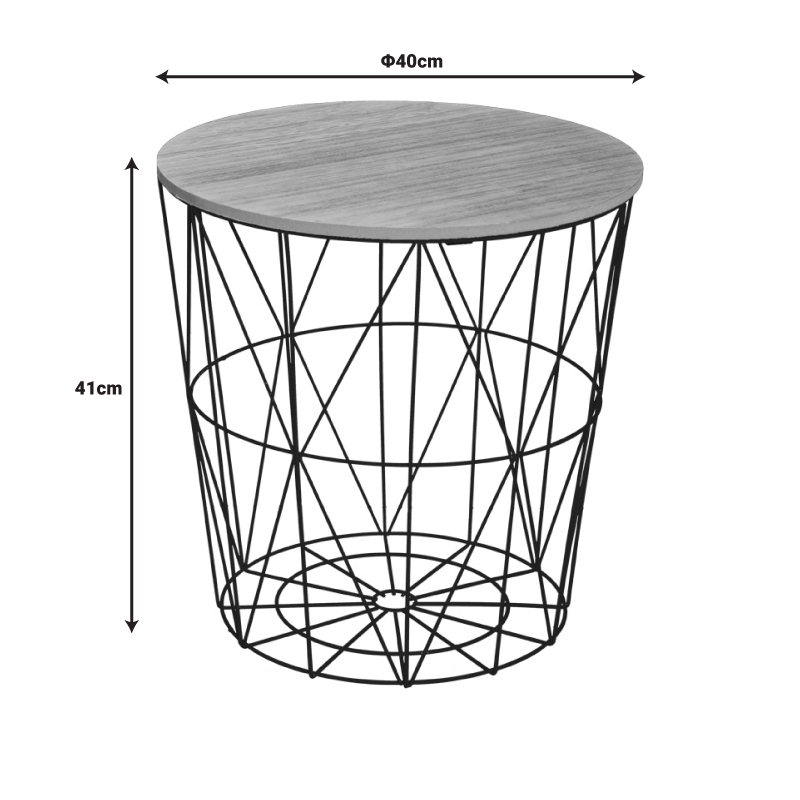 Βοηθητικό τραπέζι Kumi pakoworld mdf επιφάνεια oak και μέταλλο σε μαύρη απόχρωση Φ40x41εκ