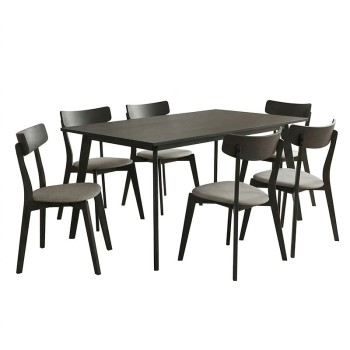 Tραπεζαρία Benson - Toto pakoworld σετ 7τμχ rustic grey - ύφασμα γκρι 150x90x75εκ