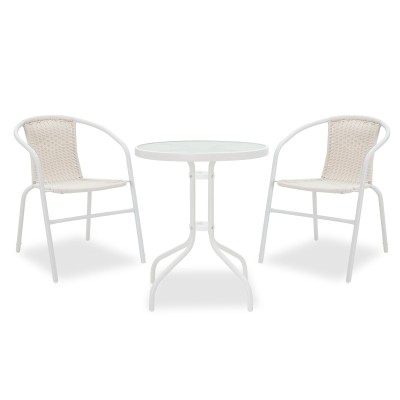 Τραπεζαρία Watson-Obbi σετ 3τεμ pakoworld μέταλλο λευκό-γυαλί Φ60x70εκ