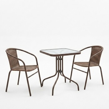 Τραπεζαρία Obbi-Watson σετ 3τεμ pakoworld μέταλλο-pe καφέ