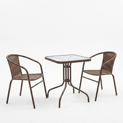 Τραπεζαρία Obbi-Watson σετ 3τεμ pakoworld μέταλλο-pe καφέ