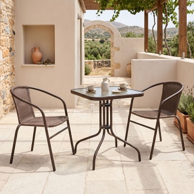 Τραπεζαρία Obbi-Watson σετ 3τεμ pakoworld μέταλλο-pe καφέ