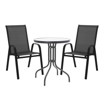 Τραπεζαρία Calan-Watson σετ 3τεμ pakoworld μέταλλο μαύρο-textilene μαύρο Φ60x70εκ