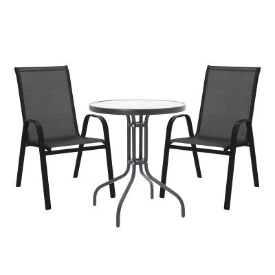 Τραπεζαρία Calan-Watson σετ 3τεμ pakoworld μέταλλο μαύρο-textilene μαύρο Φ60x70εκ