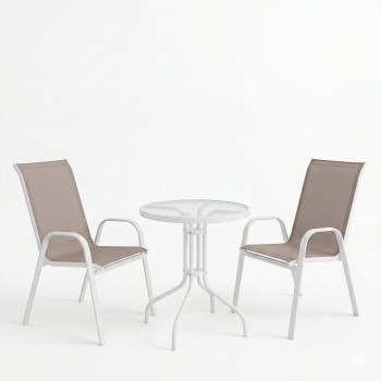 Τραπεζαρία κήπου Calan-Watson σετ 3τεμ pakoworld μέταλλο λευκό-textilene καφέ