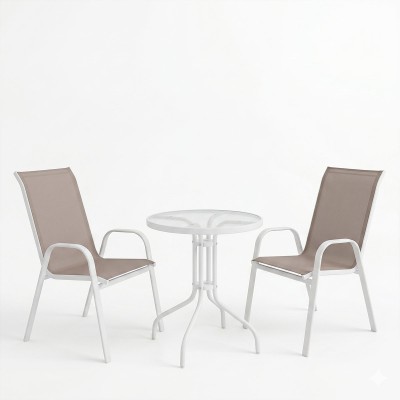 Τραπεζαρία κήπου Calan-Watson σετ 3τεμ pakoworld μέταλλο λευκό-textilene καφέ