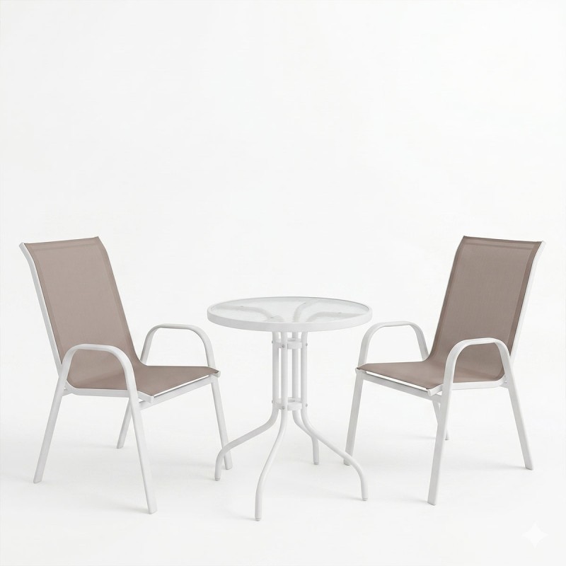 Τραπεζαρία κήπου Calan-Watson σετ 3τεμ pakoworld μέταλλο λευκό-textilene καφέ