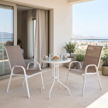 Τραπεζαρία κήπου Calan-Watson σετ 3τεμ pakoworld μέταλλο λευκό-textilene καφέ