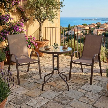 Τραπεζαρία Watson-Calan σετ 3τεμ pakoworld μέταλλο-textilene καφέ Φ60x70εκ