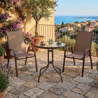 Τραπεζαρία Watson-Calan σετ 3τεμ pakoworld μέταλλο-textilene καφέ Φ60x70εκ