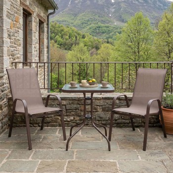 Τραπεζαρία Watson-Calan σετ 3τεμ pakoworld μέταλλο-textilene καφέ 60x60x70εκ