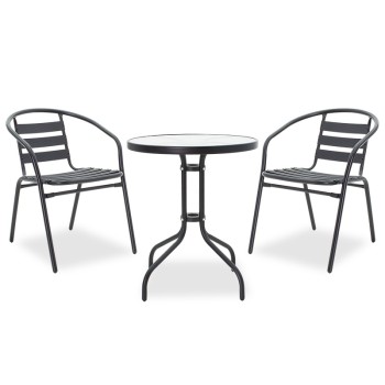 Τραπεζαρία Watson-Tade pakoworld σετ 3τεμ μέταλλο μαύρο-γυαλί Φ60x70εκ