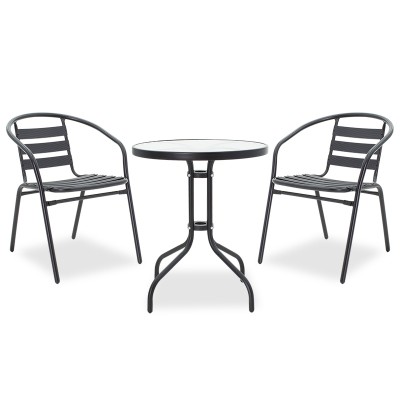 Τραπεζαρία Watson-Tade pakoworld σετ 3τεμ μέταλλο μαύρο-γυαλί Φ60x70εκ