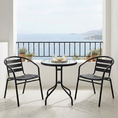 Τραπεζαρία Watson-Tade pakoworld σετ 3τεμ μέταλλο μαύρο-γυαλί Φ60x70εκ