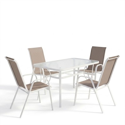 Τραπεζαρία Ensure-Calan I σετ 5τεμ pakoworld μέταλλο λευκό-καφέ textilene 120x70x70εκ