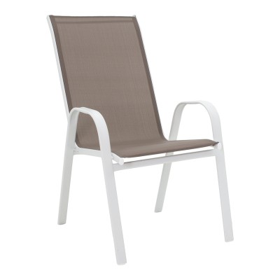 Τραπεζαρία Ensure-Calan I σετ 5τεμ pakoworld μέταλλο λευκό-καφέ textilene 120x70x70εκ