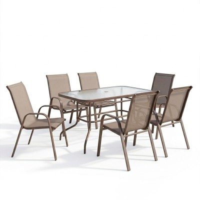 Τραπεζαρία Ensure-Calan σετ 7τεμ pakoworld μέταλλο-textilene καφέ