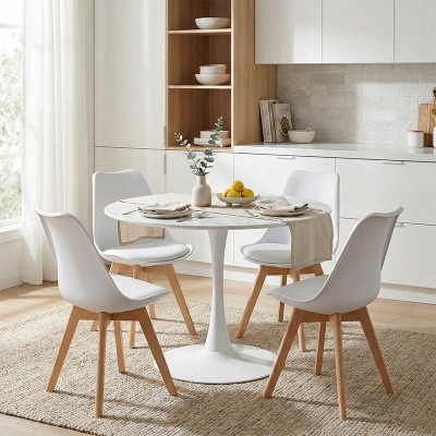 Τραπεζαρία Balou-Gaston σετ 5τεμ pakoworld MDF και pp σε λευκή-φυσική απόχρωση Φ100x73εκ