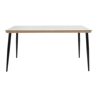 Τραπεζαρία Naoki-Tanish pakoworld σετ 7 τμχ rattan φυσικό-μαύρο μέταλλο-γυαλί 160x90x78εκ