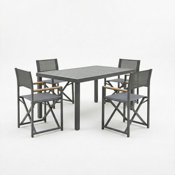 Τραπεζαρία Mabu-Klinton σετ 5τεμ pakoworld αλουμίνιο και ύφασμα σε ανθρακί απόχρωση 150x80x74εκ