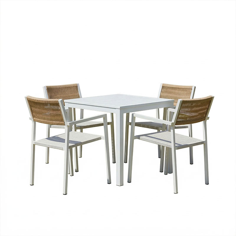 Τραπεζαρία Savor-Kliton σετ 5τεμ pakoworld λευκό αλουμίνιο και rattan σε φυσικό χρώμα 80x80x74εκ