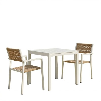 Τραπεζαρία Savor-Kliton σετ 3τεμ pakoworld λευκό αλουμίνιο και rattan σε φυσικό χρώμα 80x80x74εκ