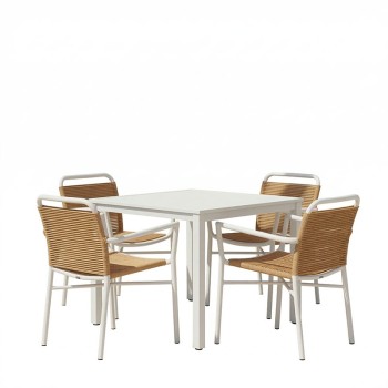 Τραπεζαρία Kliton - Clutch σετ 5τεμ pakoworld αλουμίνιο σε λευκή απόχρωση 80x80x74εκ