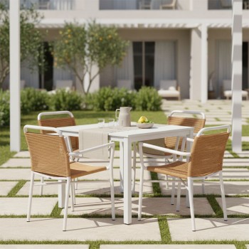 Τραπεζαρία Kliton - Clutch σετ 5τεμ pakoworld αλουμίνιο σε λευκή απόχρωση 80x80x74εκ