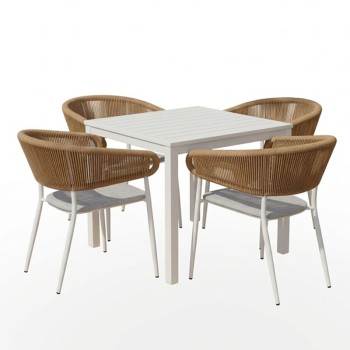 Τραπεζαρία Kliton - Raven σετ 5τεμ pakoworld αλουμίνιο σε λευκή απόχρωση 80x80x74εκ