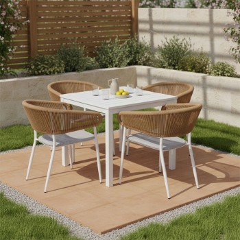 Τραπεζαρία Kliton - Raven σετ 5τεμ pakoworld αλουμίνιο σε λευκή απόχρωση 80x80x74εκ