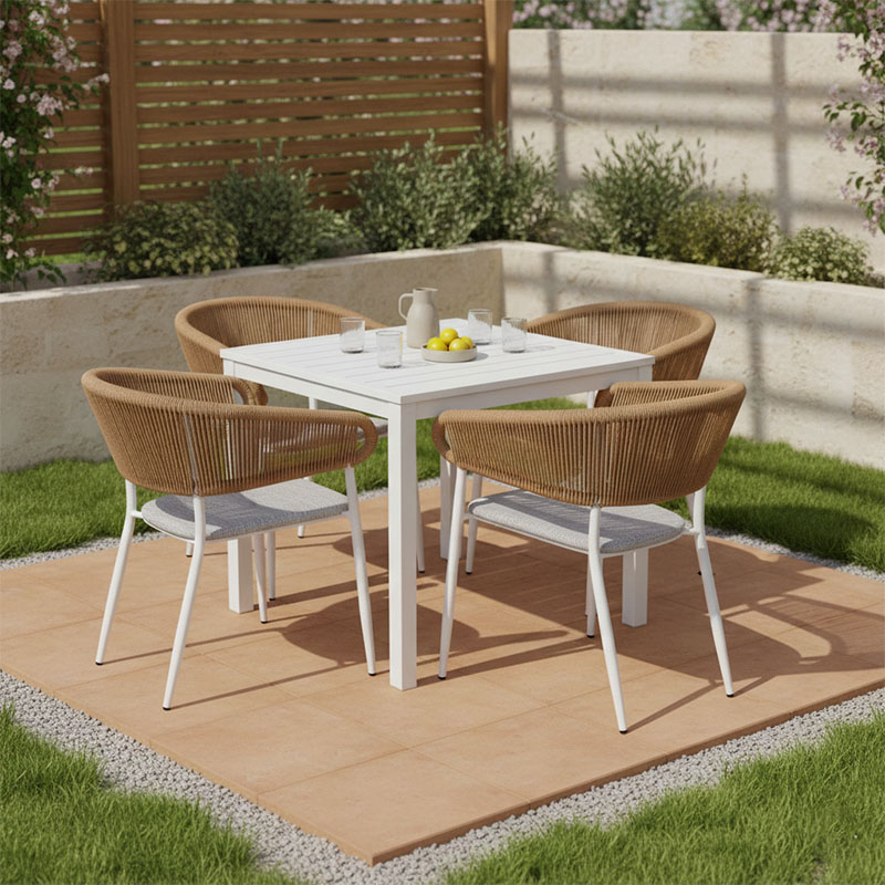 Τραπεζαρία Kliton - Raven σετ 5τεμ pakoworld αλουμίνιο σε λευκή απόχρωση 80x80x74εκ