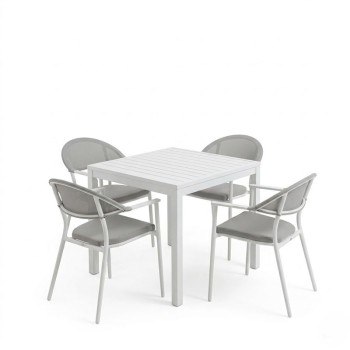 Τραπεζαρία Kliton - Pino σετ 5τεμ pakoworld αλουμίνιο σε λευκή απόχρωση 80x80x74εκ