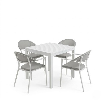 Τραπεζαρία Kliton - Pino σετ 5τεμ pakoworld αλουμίνιο σε λευκή απόχρωση 80x80x74εκ