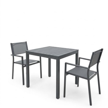 Τραπεζαρία Moly - Kliton Ι σετ 3τεμ pakoworld ανθρακί αλουμίνιο και textilene σε ανθρακί απόχρωση 80x80x74εκ